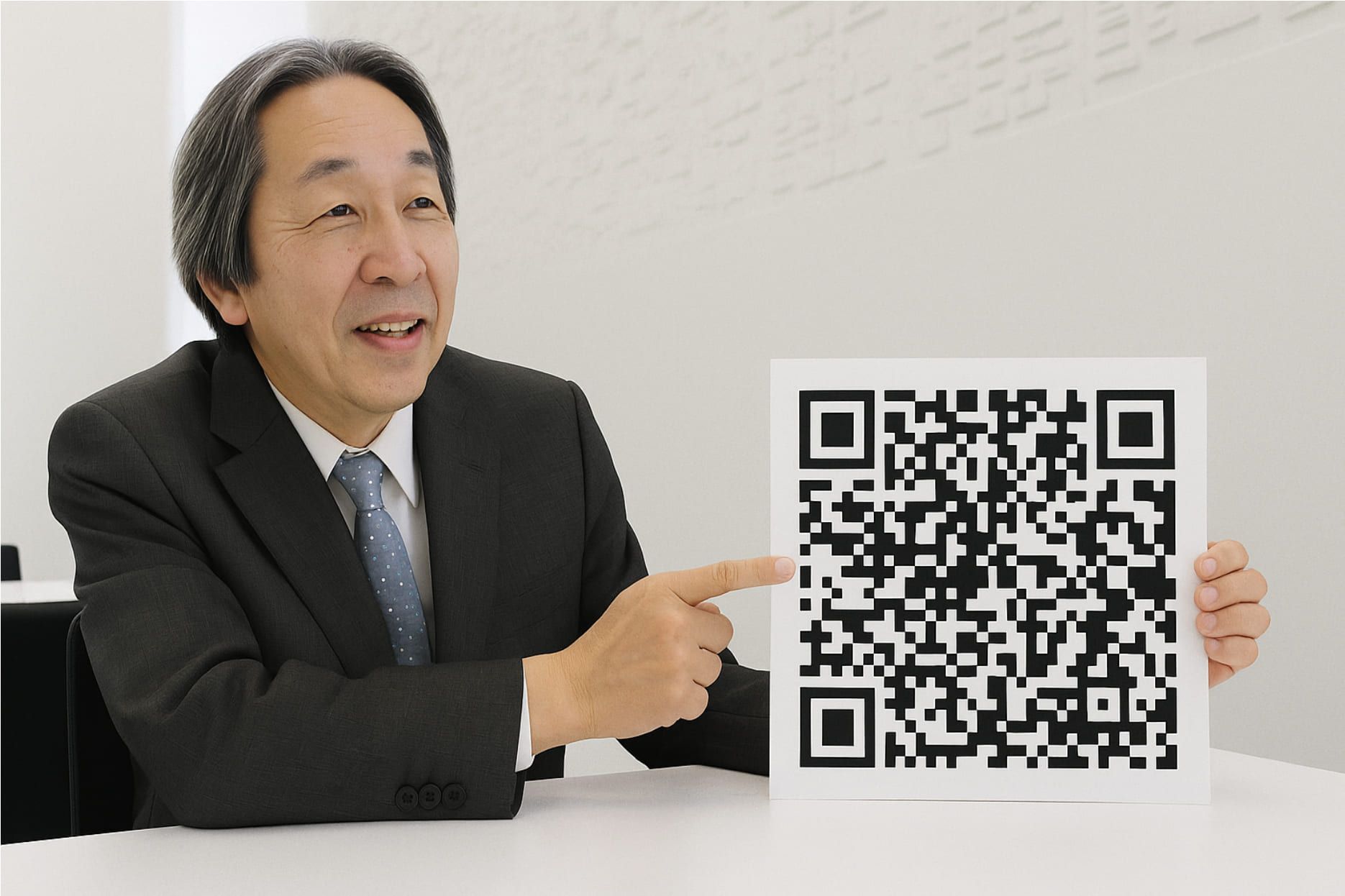 Masahiro Hara unveiling first QR code design