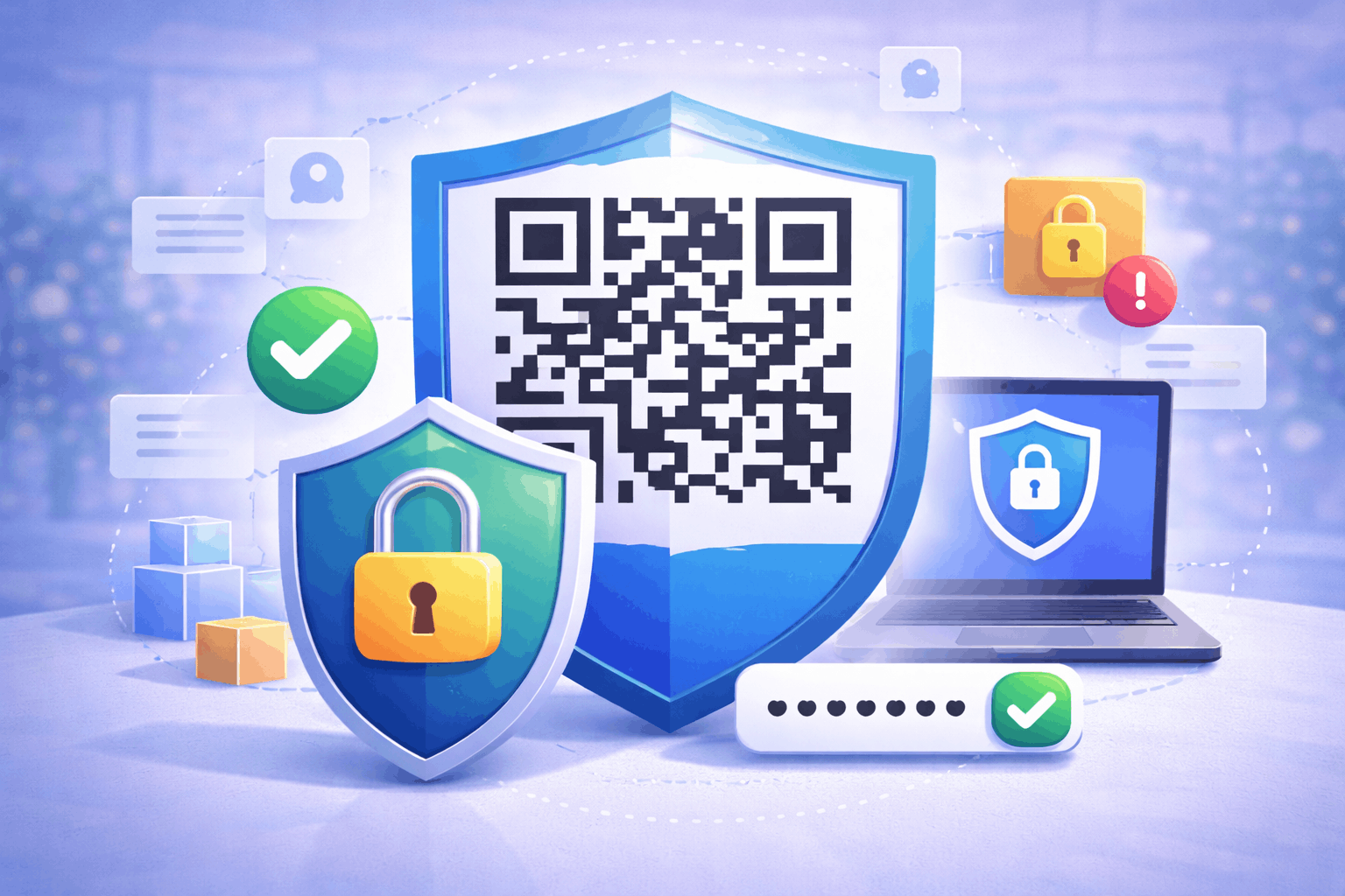 Secure QR code illustration with shield and lock icon - Enqode QR